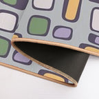 Colorful Retro Mid Century Aesthetic Squares Geometric Pattern Grayish Blue  Anti-Trip Bath Mat