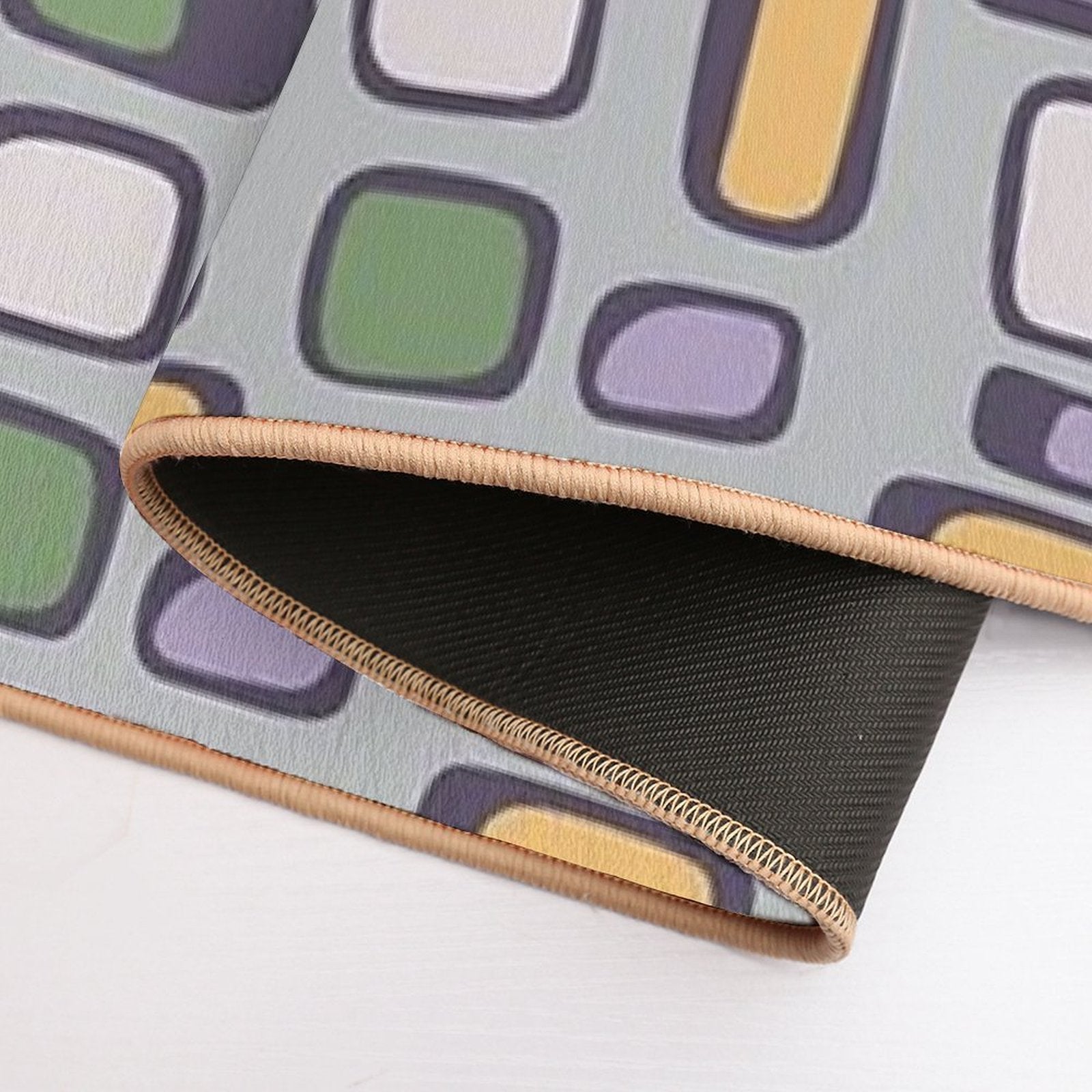 Colorful Retro Mid Century Aesthetic Squares Geometric Pattern Grayish Blue  Anti-Trip Bath Mat