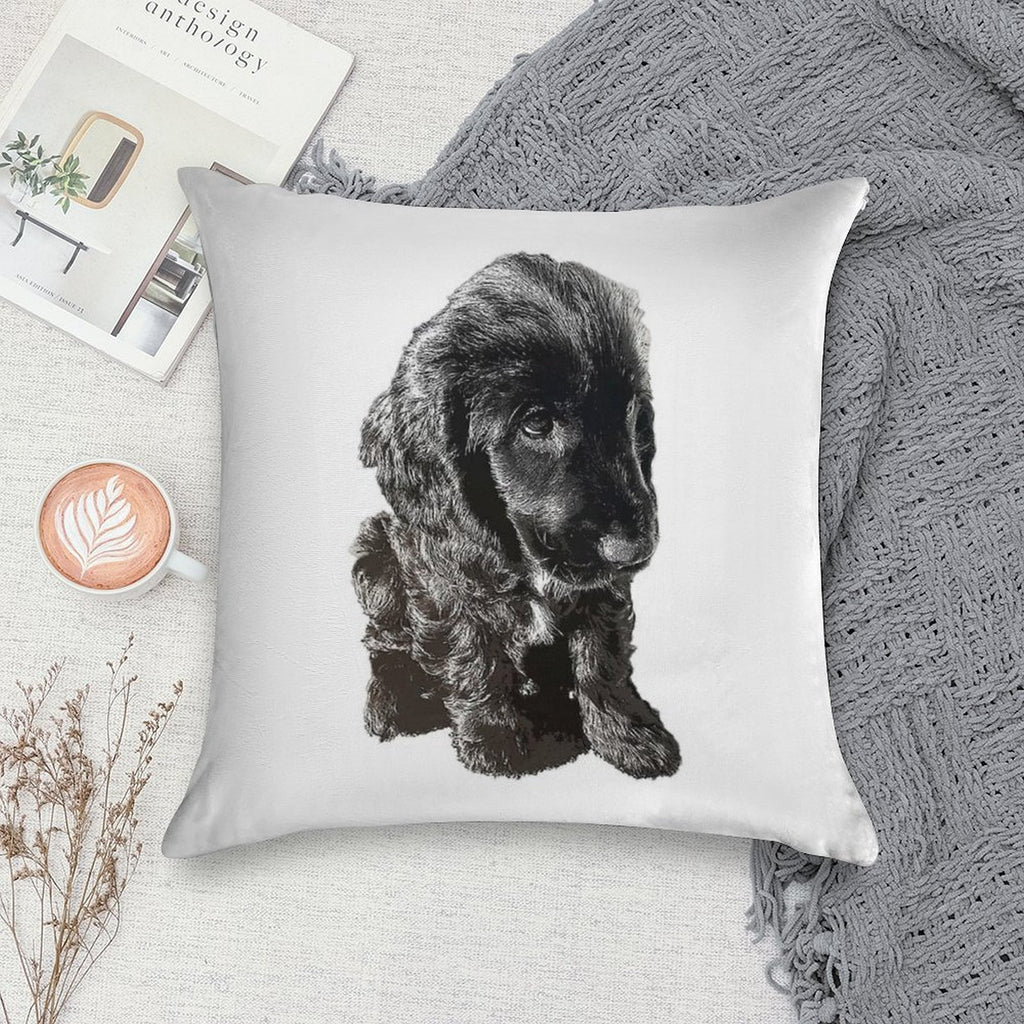English Cocker Spaniel Black Puppy Dog - Adorable! Soft Shrink-Resistant Throw Pillow