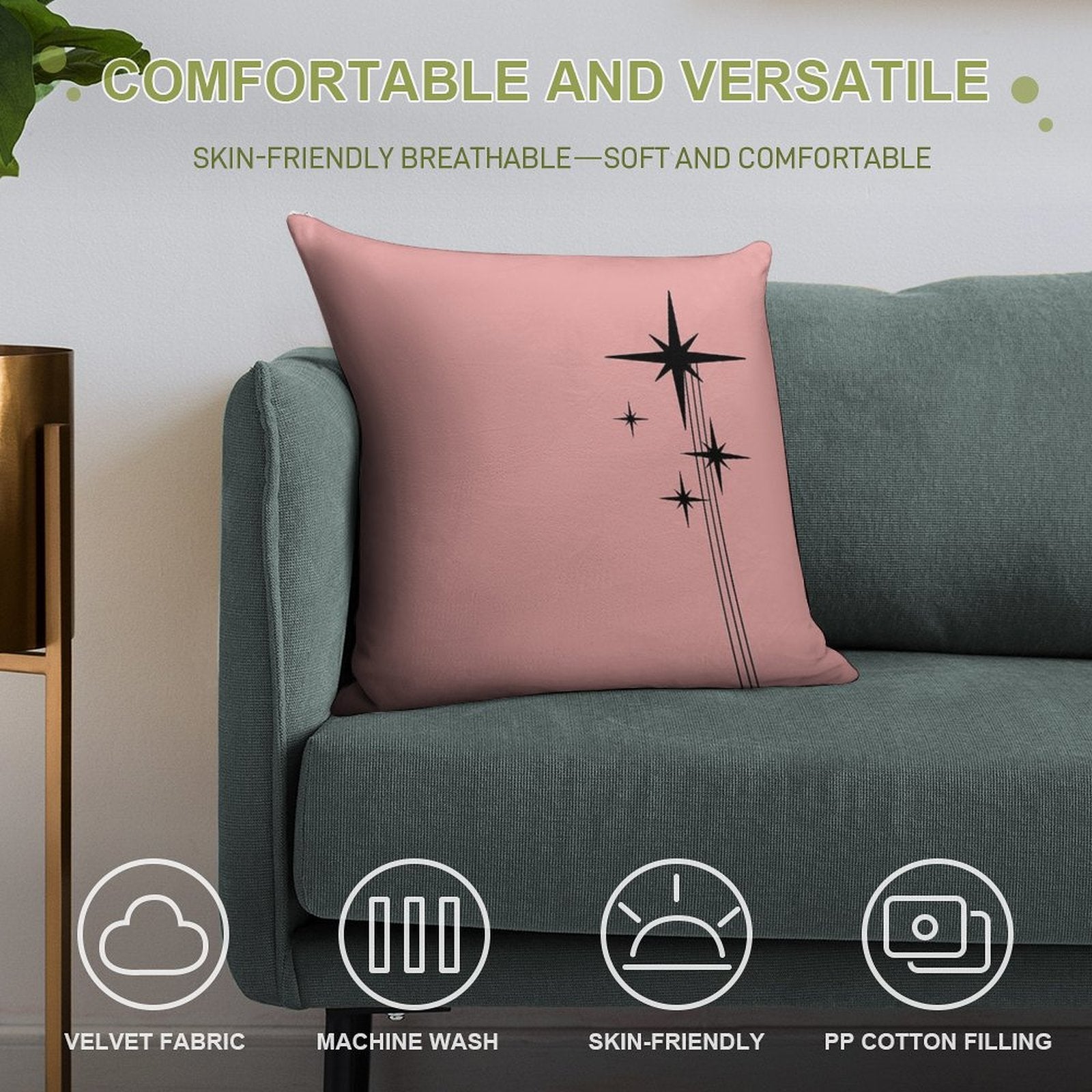 1950s Atomic Age Retro Starbursts in 50s Pink And Black Soft Warmth Comfort Throw Pillow