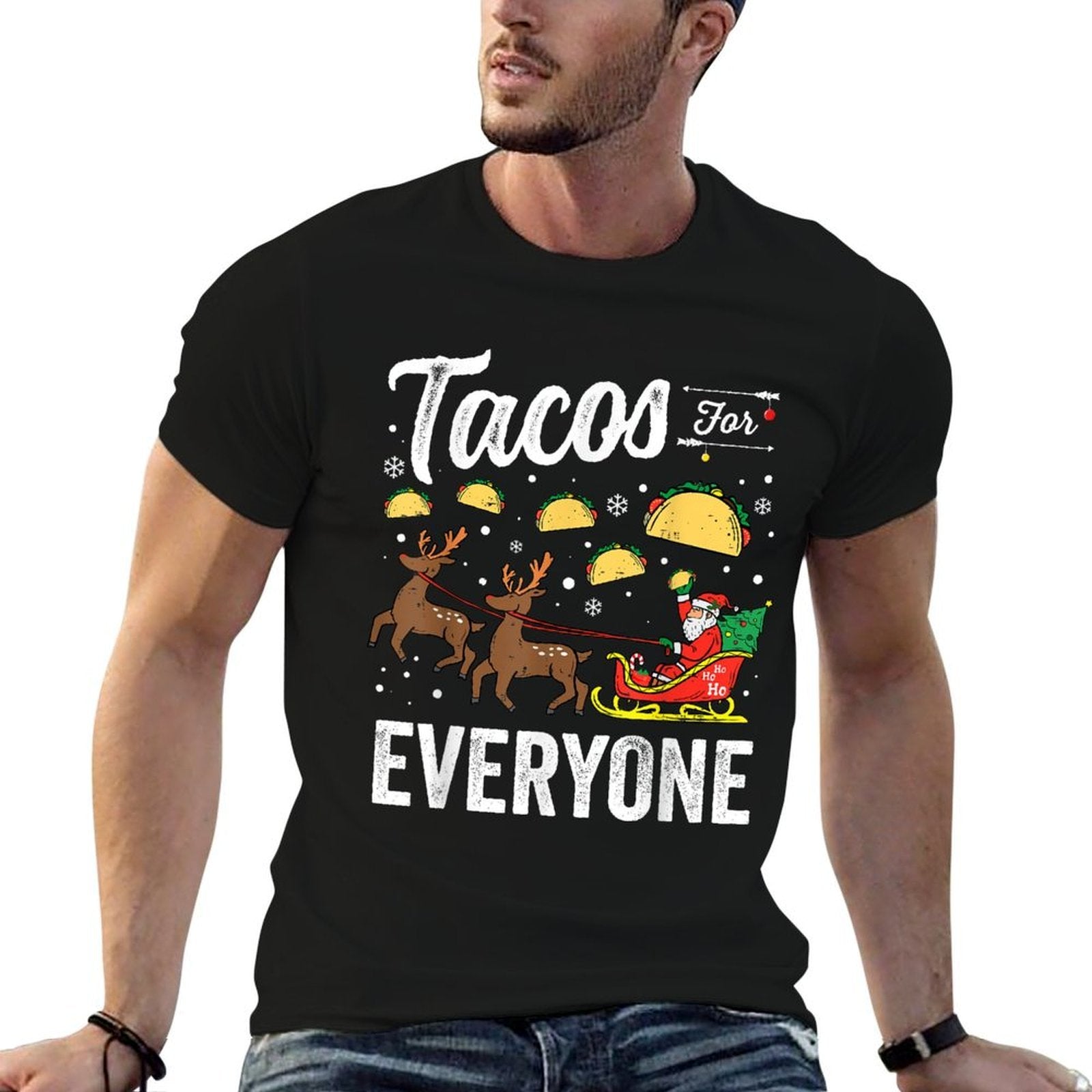 Tacos for Everyone Christmas Taco Funny Xmas Santa Family  Tagless Design T-Shirt