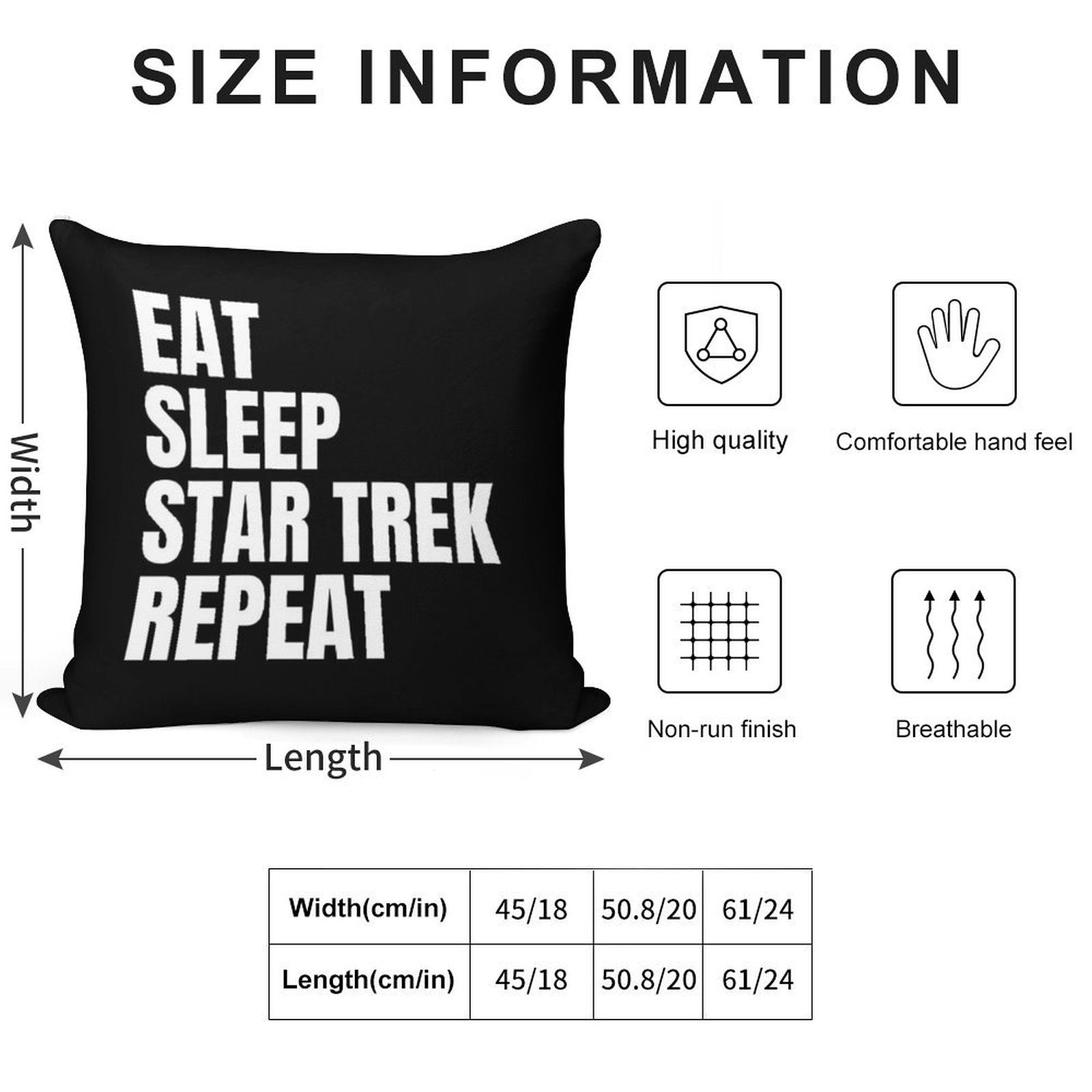 Eat Sleep Star Trek Repeat Soft High-Density Material Throw Pillow