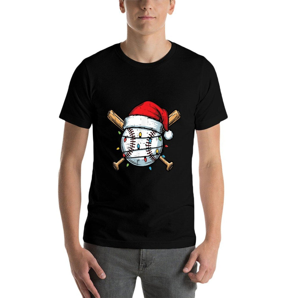 Christmas Baseball Ball Santa Hat Xmas Sports Men Boys Kids  Cotton T-Shirt