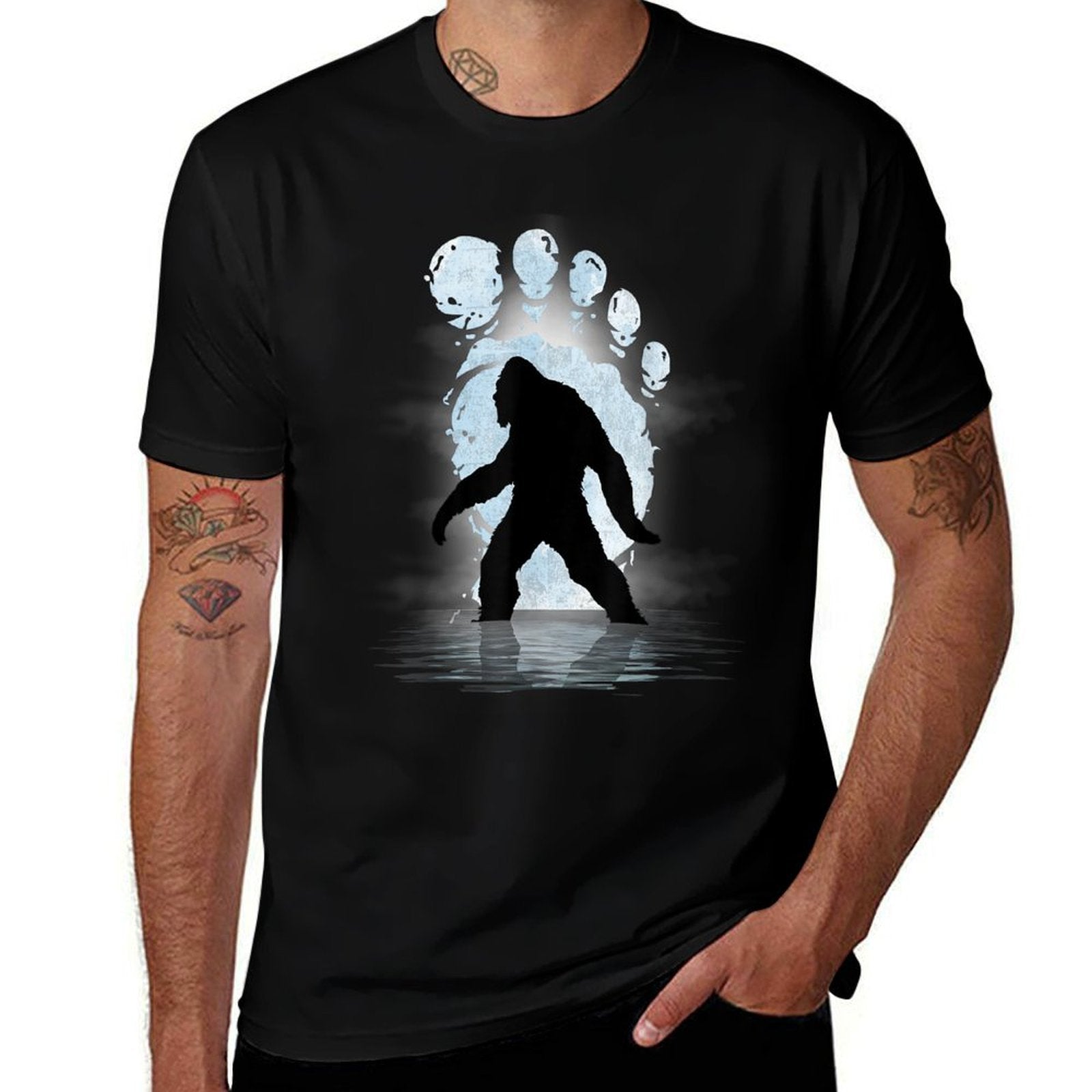 Bigfoot Footprint Moon Light Funny Sasquatch  Eco-friendly Material T-Shirt