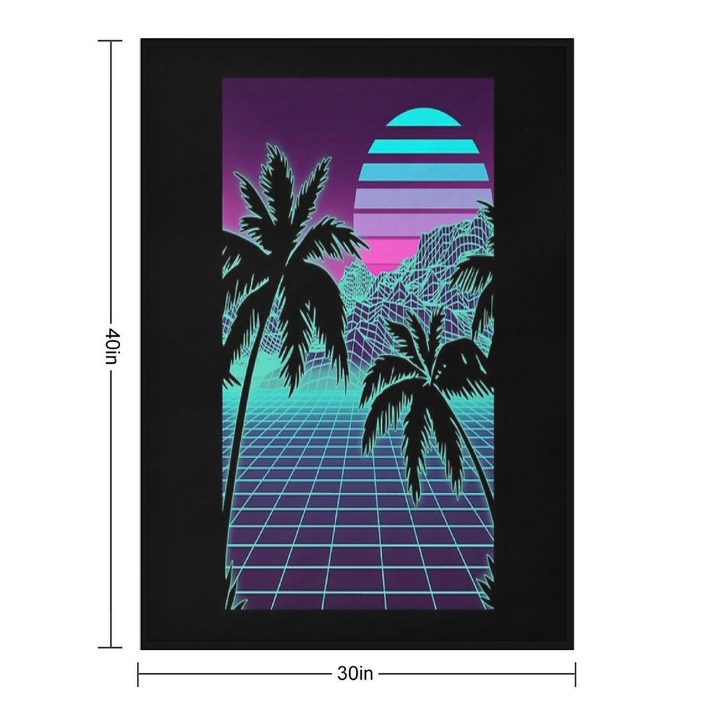 Retro 80s Vaporwave Sunset Sunrise With Outrun Style Grid Print Wrinkle-free Throw Blanket