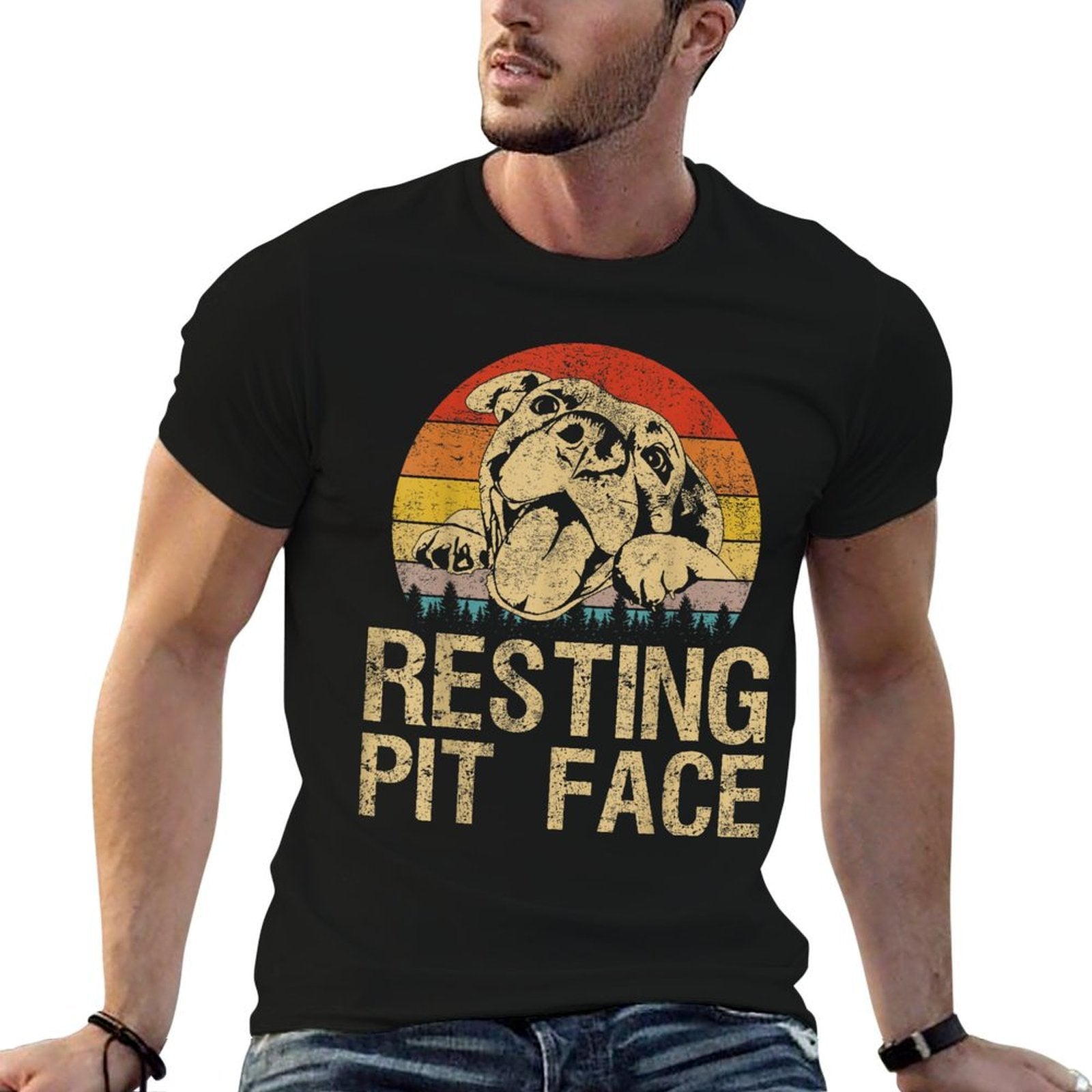 Vintage Pitbull Resting Pit Face - Funny Pitbull Lovers  Breathable T-Shirt