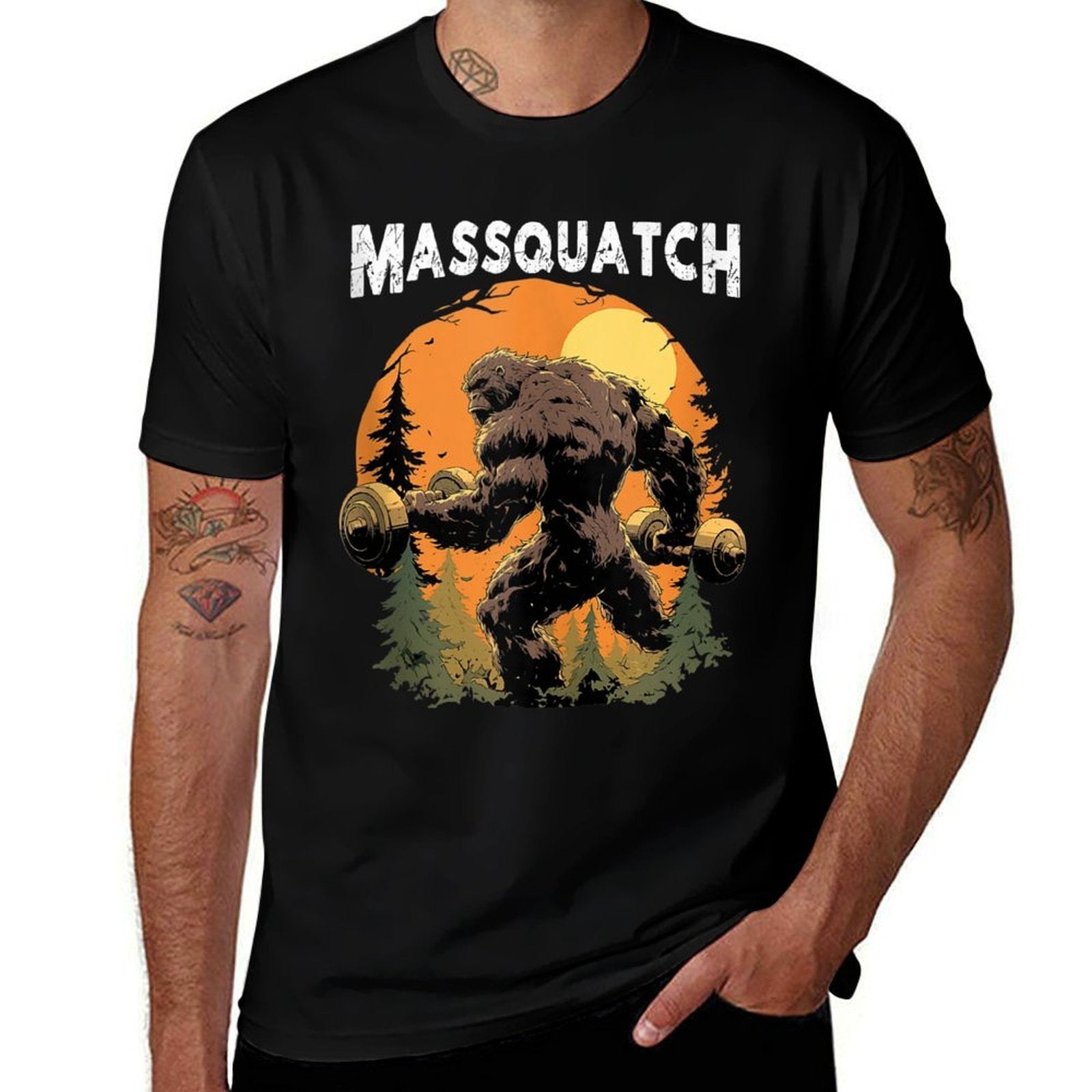 Bigfoot Massquatch Funny Sasquatch Workout Gym Weightlifter  High-quality Stitching T-Shirt