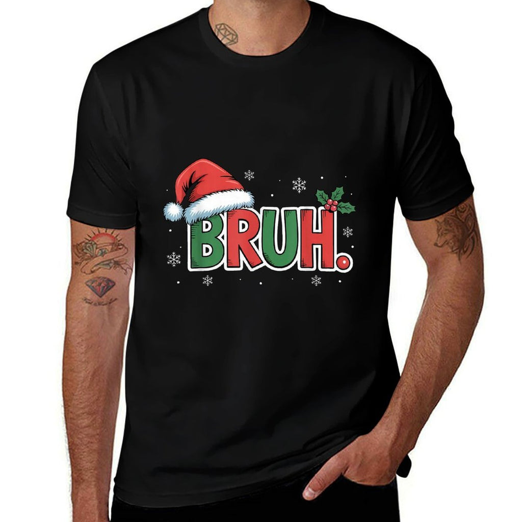 Funny Bruh Christmas Pajamas Santa Hat Xmas PJS Outfit  Relaxed-fit T-Shirt