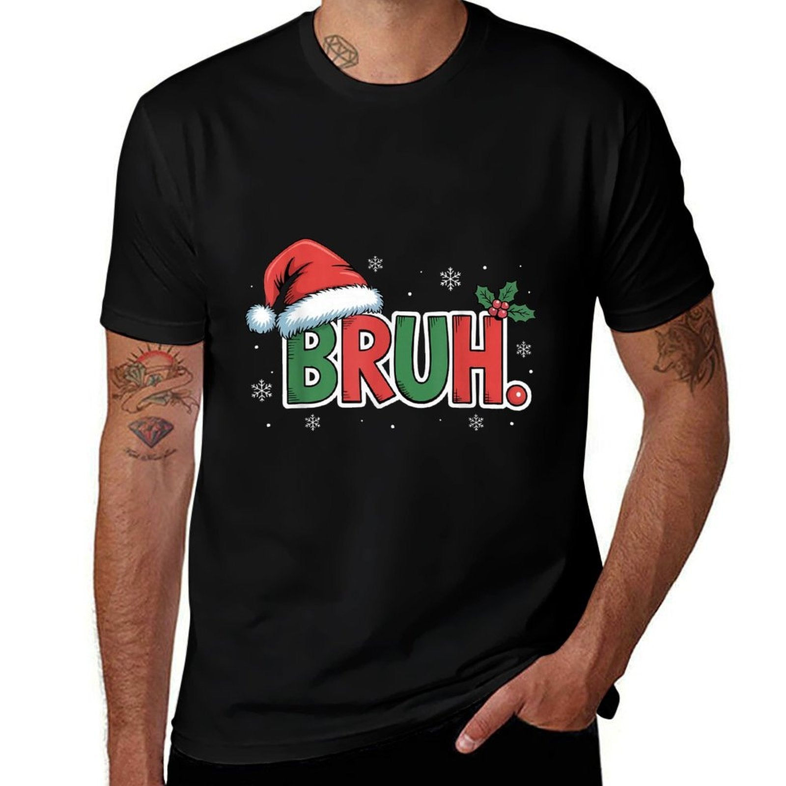 Funny Bruh Christmas Pajamas Santa Hat Xmas PJS Outfit  Relaxed-fit T-Shirt