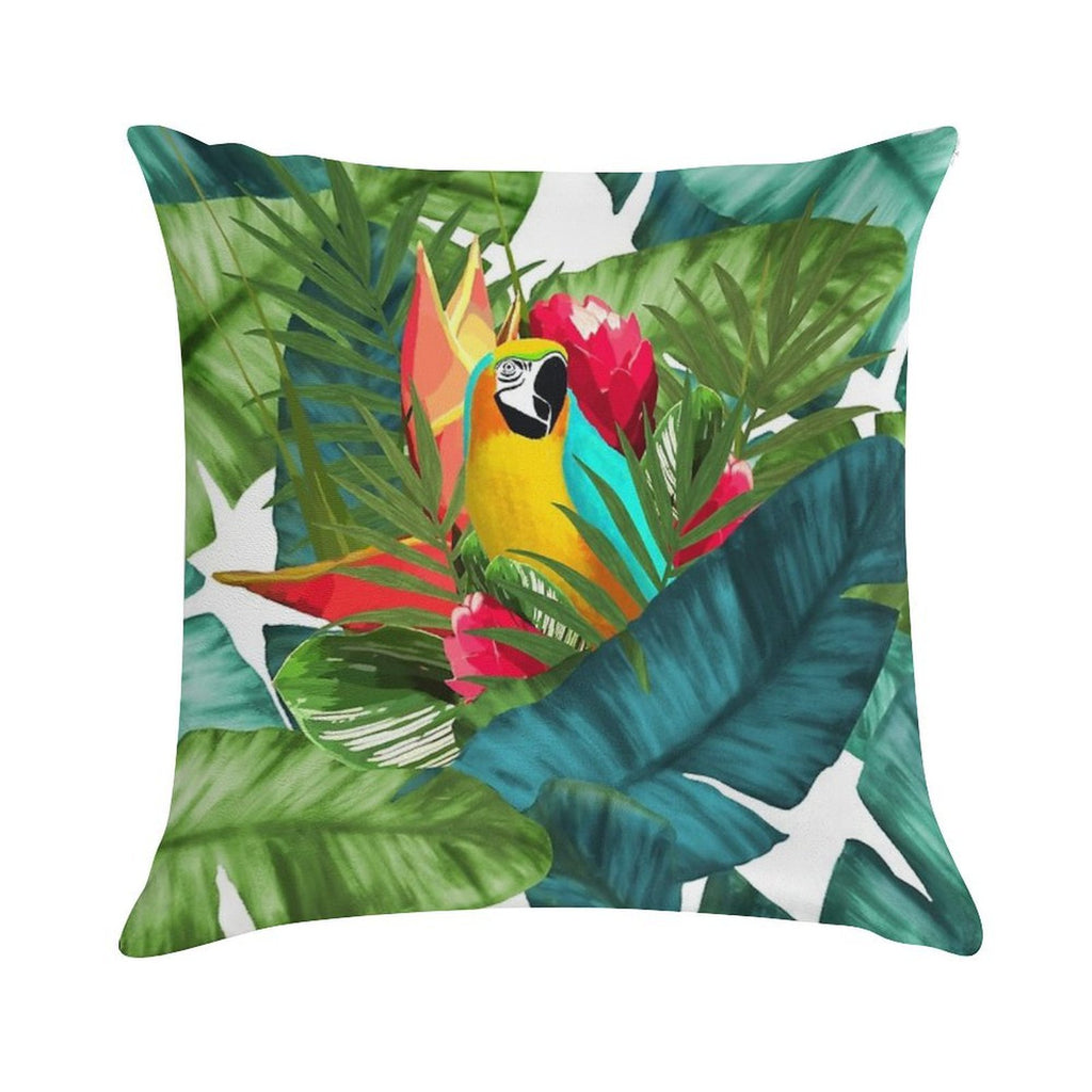 Fresh Parrot Tropical Banana Leaves Bouquet Soft Decorative Cover Throw Pillow