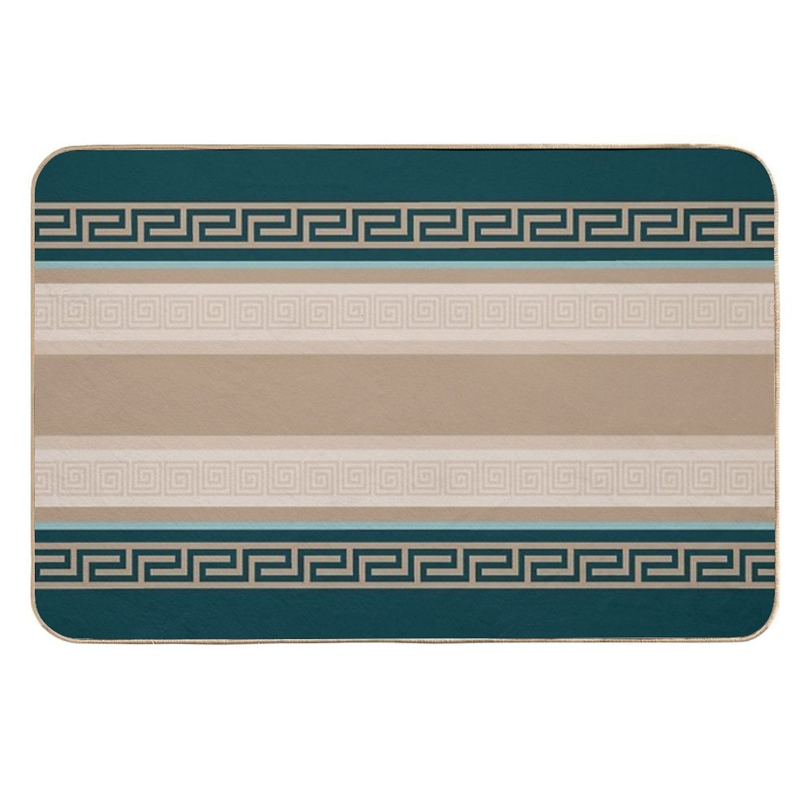 Greek Key - Meander - Taupe And Green  Absorbent Bath Mat