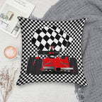 Red  Race Car with Checkered Flag Soft Shrink-Resistant Throw Pillow
