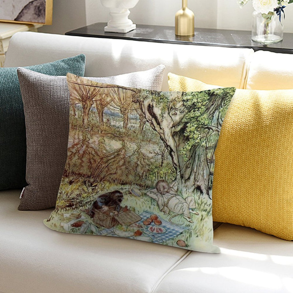 Rat And Mole Have A Picnic - The Wind in The Willows - Arthur Rackham Soft Multiple Sizes Throw Pillow