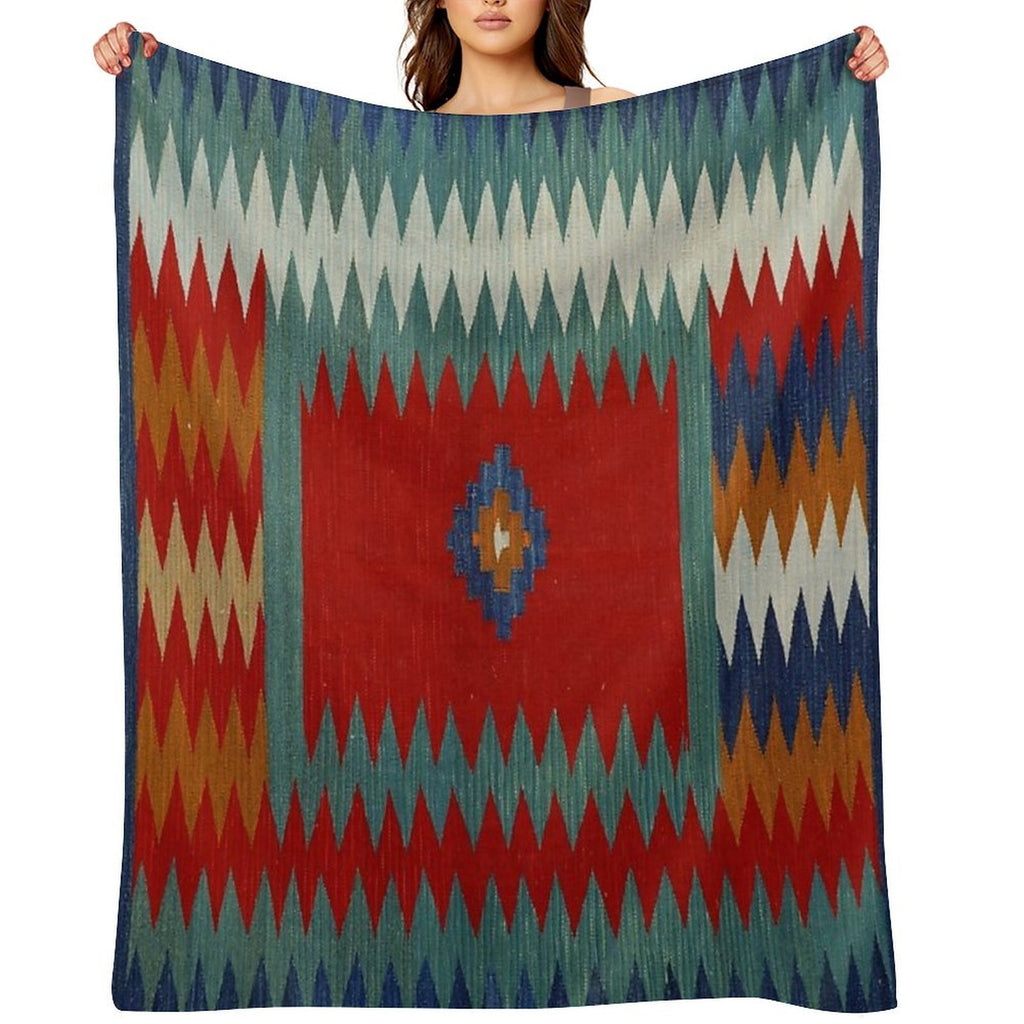 Persian Safreh I 19th Century Authentic Colorful Picture of A Chevron Teal And Blue Desert Rug Comfort Throw Blanket