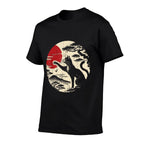 Japanese Cat Reaching Red Moon Vintage Art Men Women Kids  Relaxed-fit T-Shirt