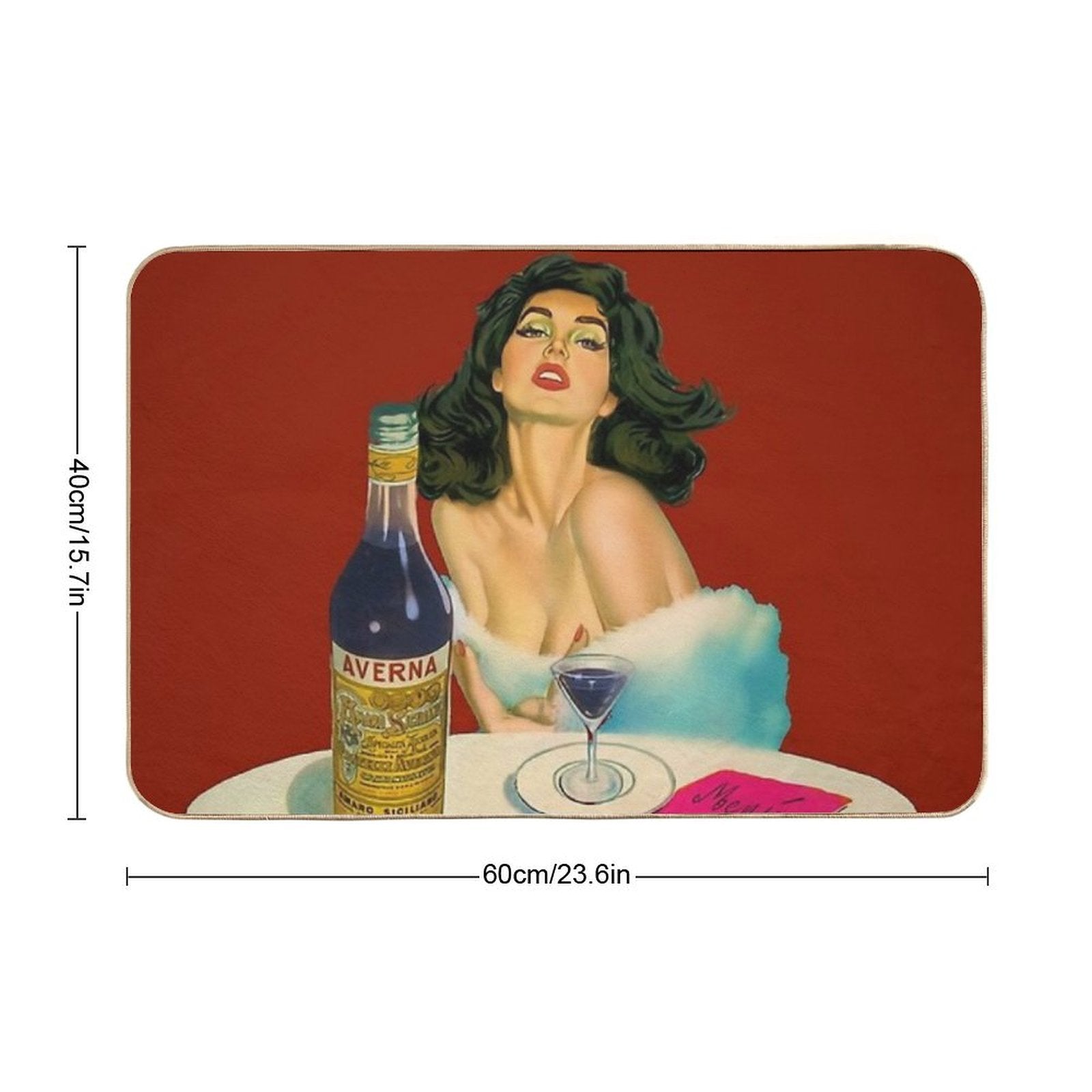 Vintage Italian Liqueur Averna Amaro Sicilia Aperitif Alcoholic Bevarage Advertising Brunette Sitting at Cafe Table Advertisemen  Non-Slip Bath Mat