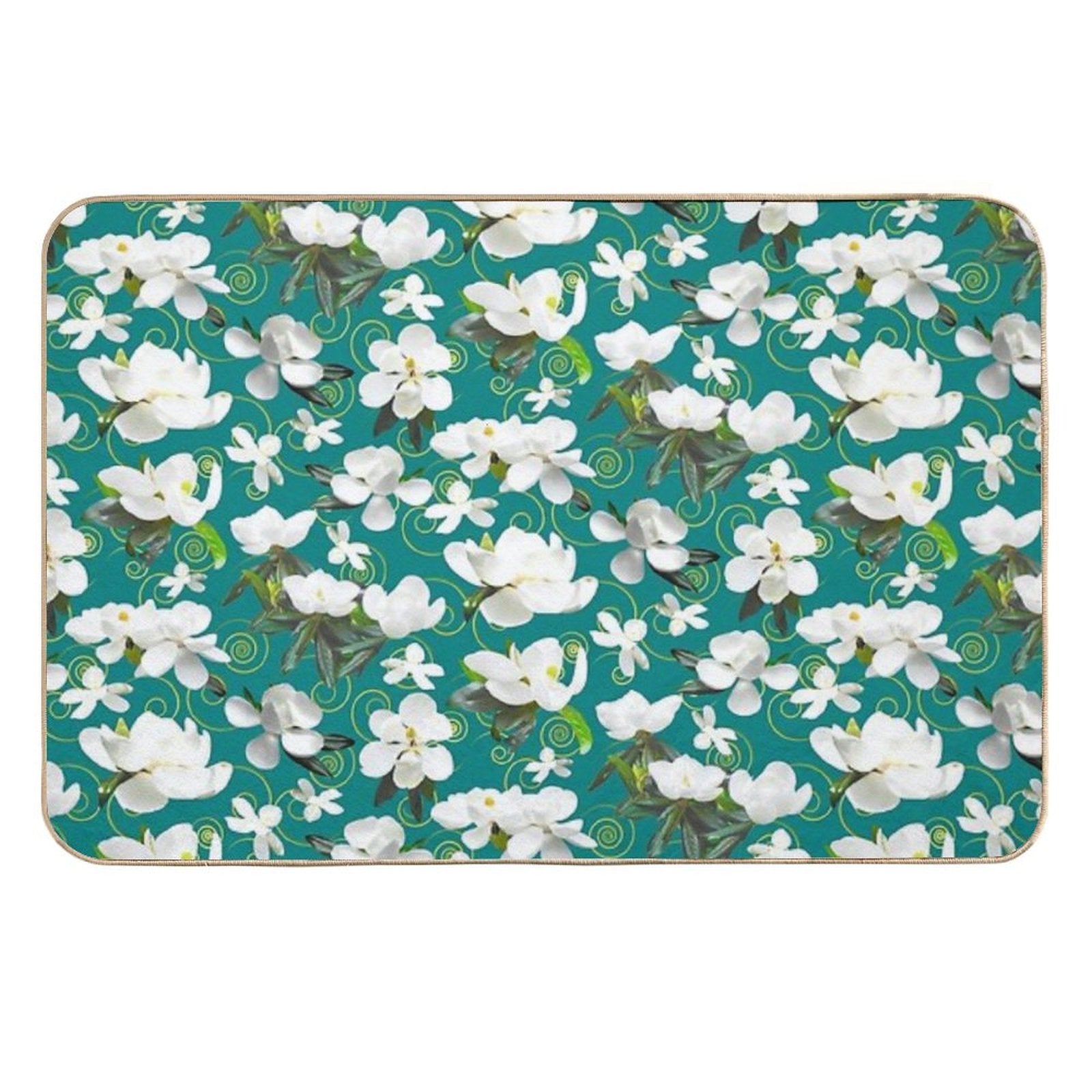 Bright Magnolia Floral Halfdrop on Teal 008080  Slip-Resistant Bath Mat