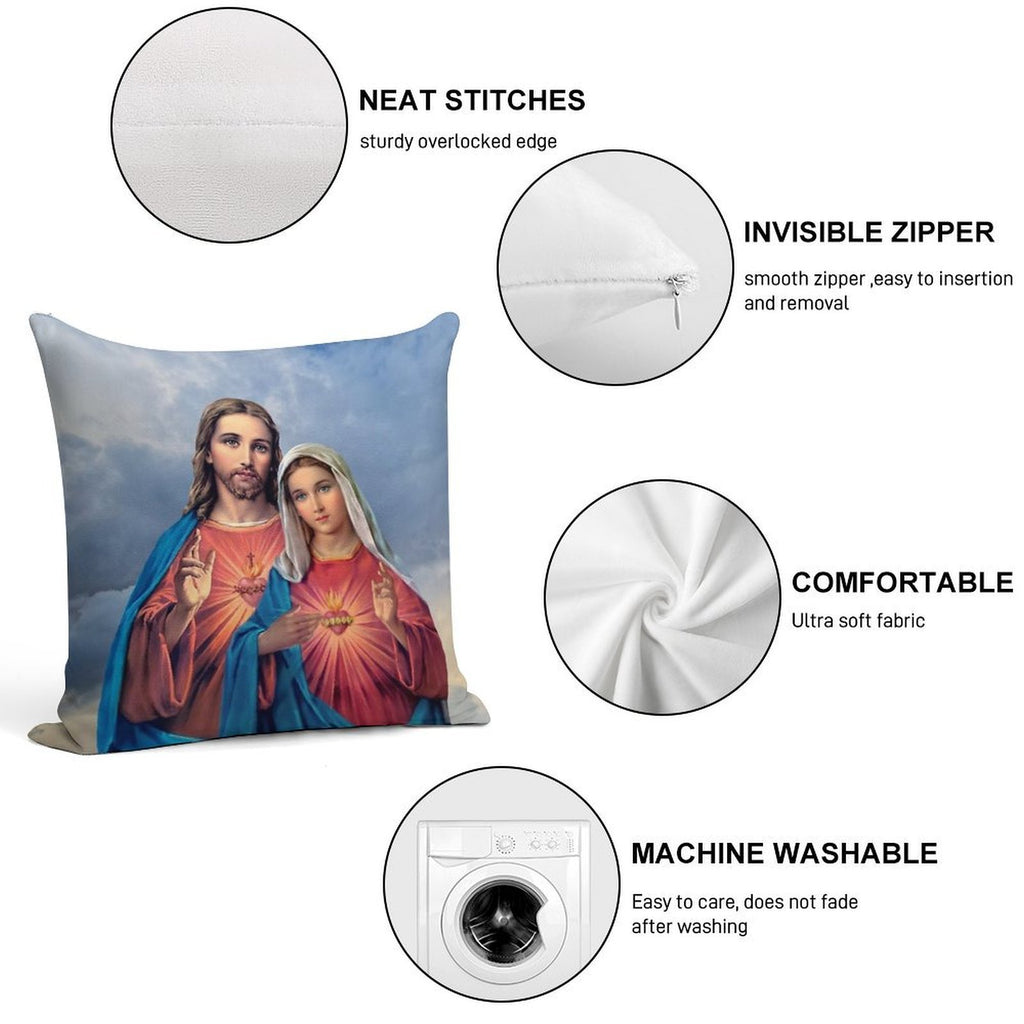 Twin Hearts Very Close Together - I (Jesus And Mary) Sky Background Soft Hidden Zipper Throw Pillow