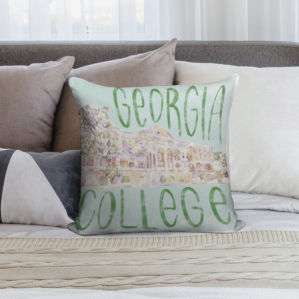Georgia College Watercolor Sketch Soft Durable Construction Throw Pillow