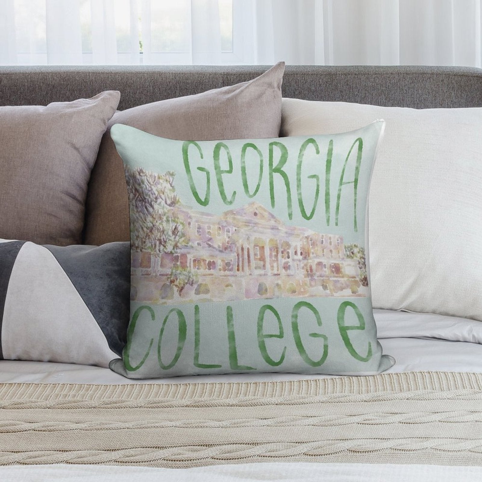 Georgia College Watercolor Sketch Soft Durable Construction Throw Pillow