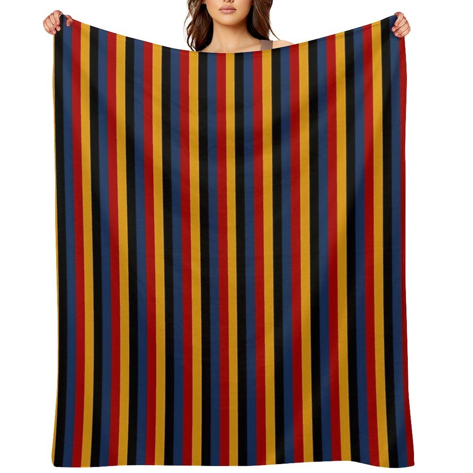 Retro Stripes Red Blue Yellow Black Pattern  Graphicly Pattern Premium Throw Blanket