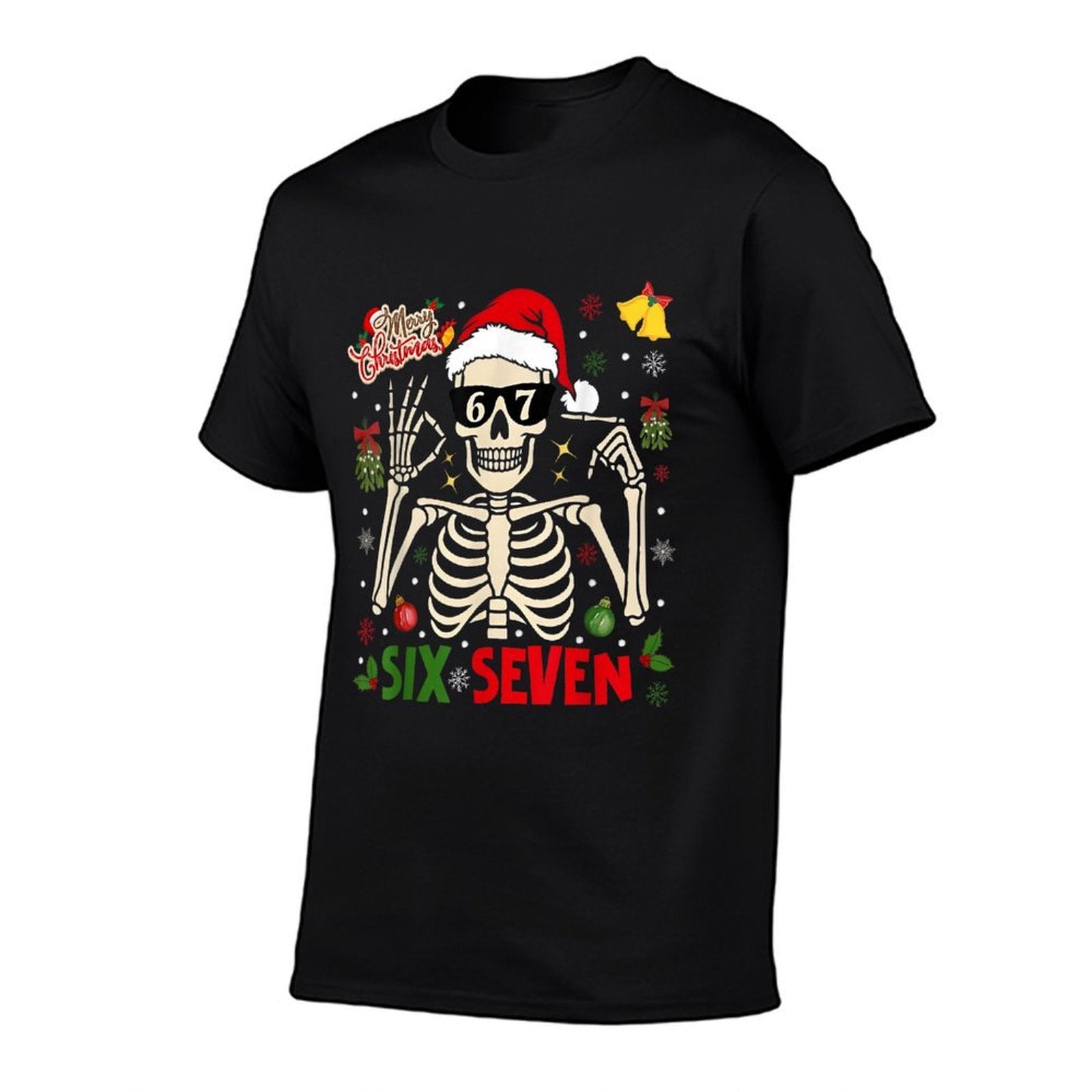 Funny Xmas 67 Skeleton Six Seven Christmas Lights  Summer-ready Fabric T-Shirt