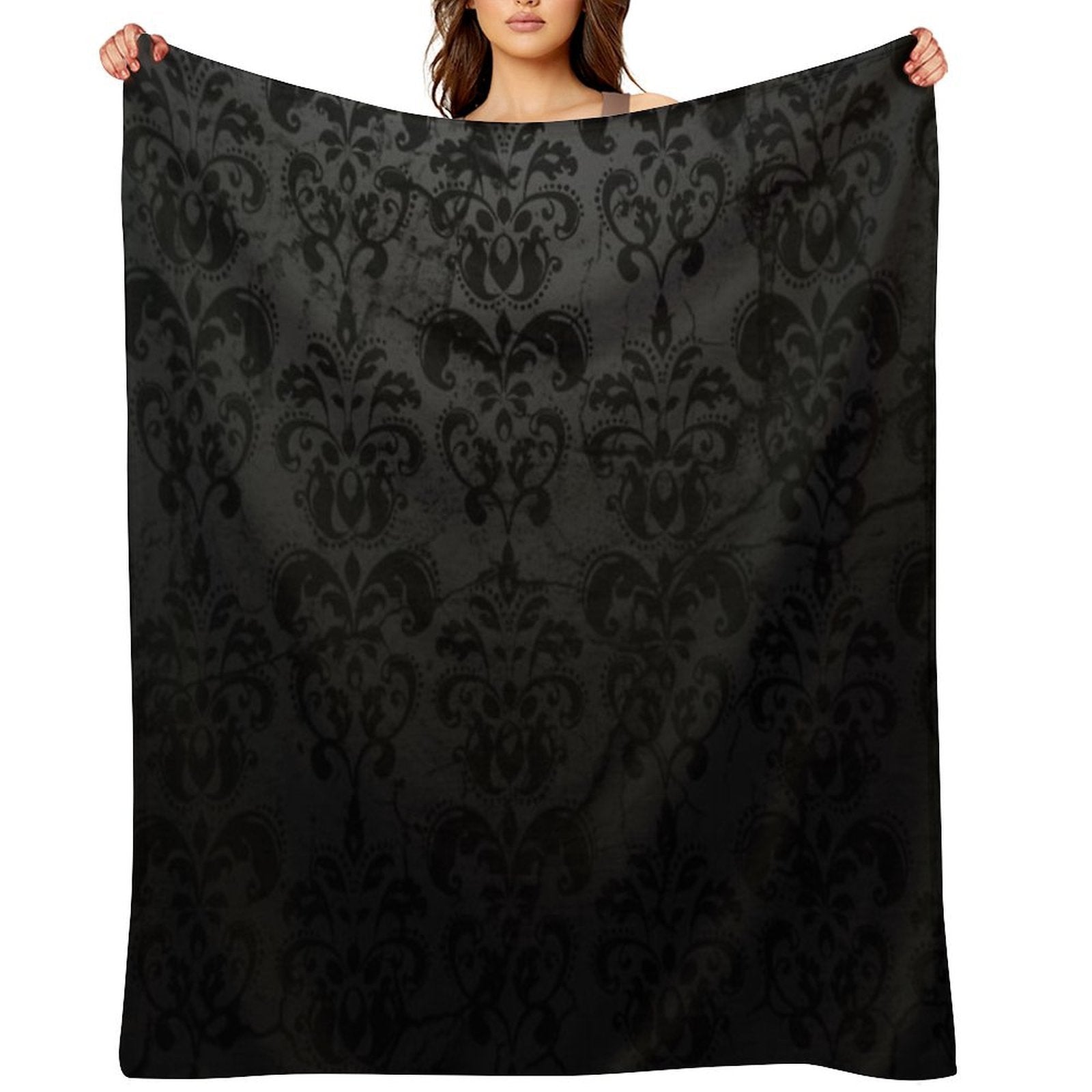 Beautiful Black Damask Sustainable Throw Blanket