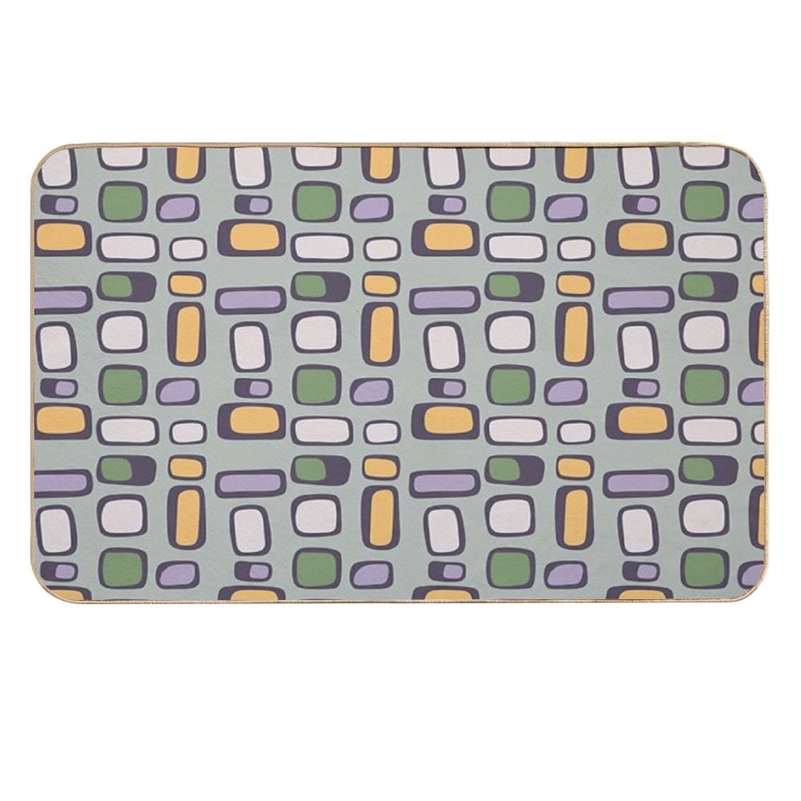 Colorful Retro Mid Century Aesthetic Squares Geometric Pattern Gray Teal  Toxin-Free Bath Mat