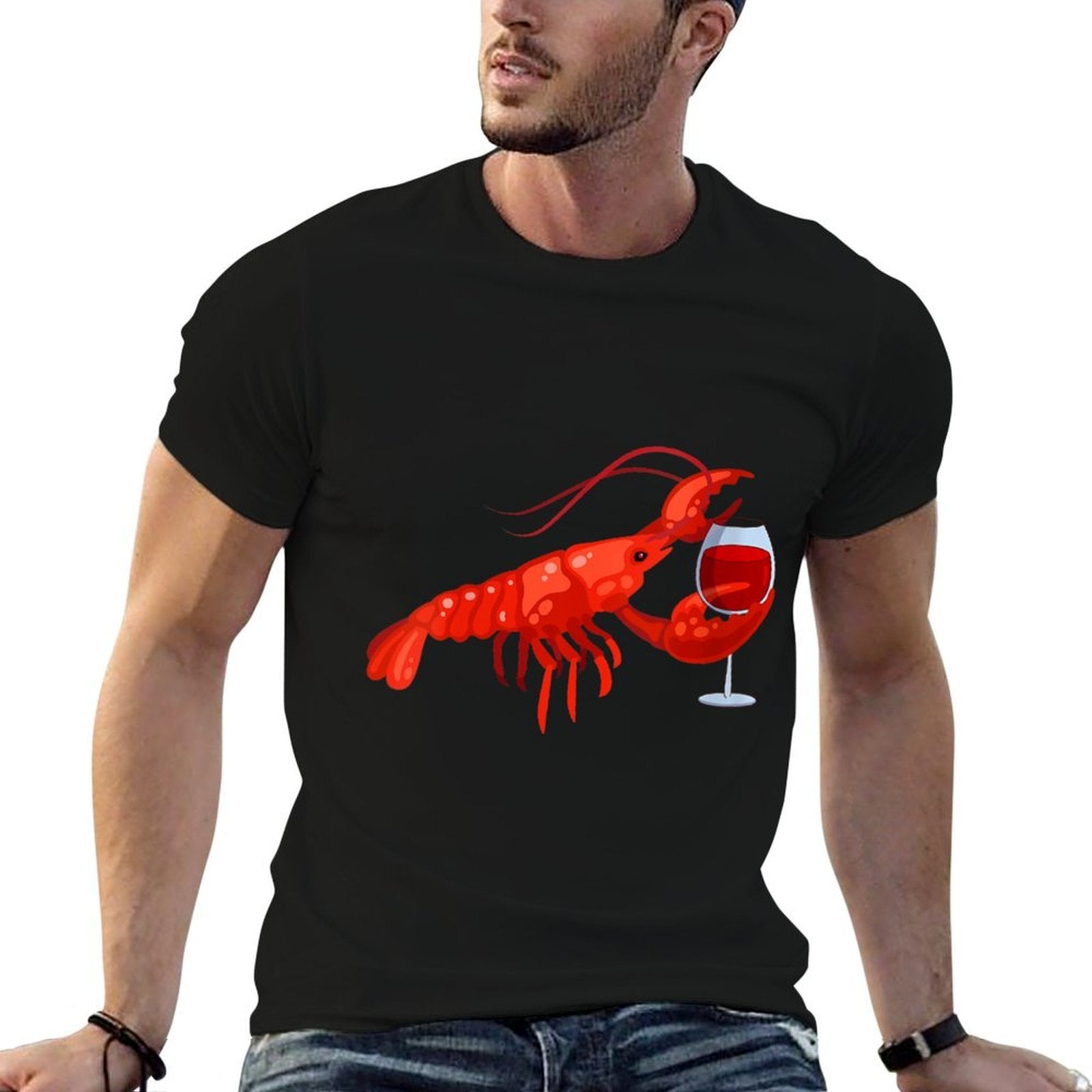 Womens Lobster Wine Drinking Funny Beach Cruise  Moisture-wicking T-Shirt