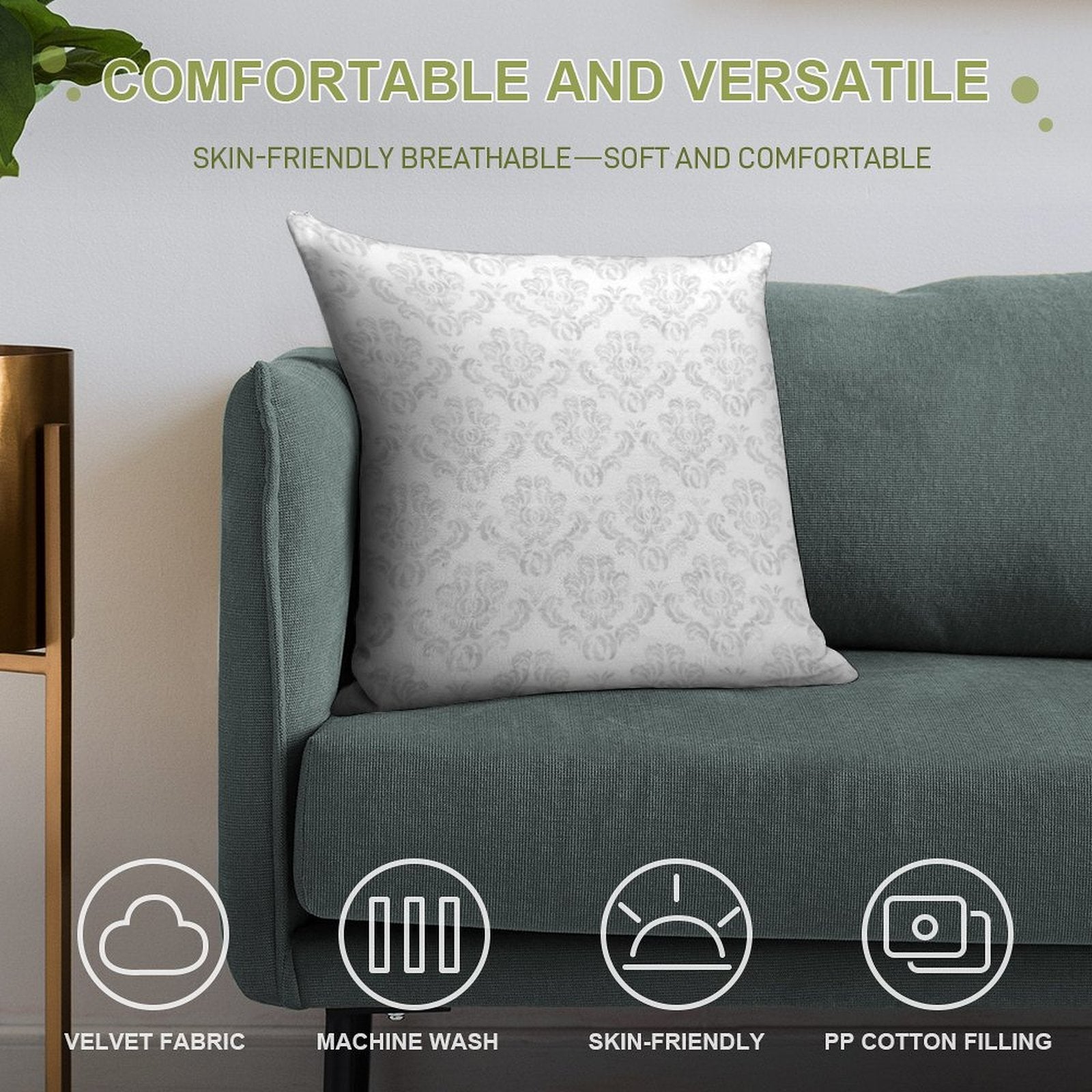 Elegant Damask in Grey And White Soft Skin-Friendly Throw Pillow