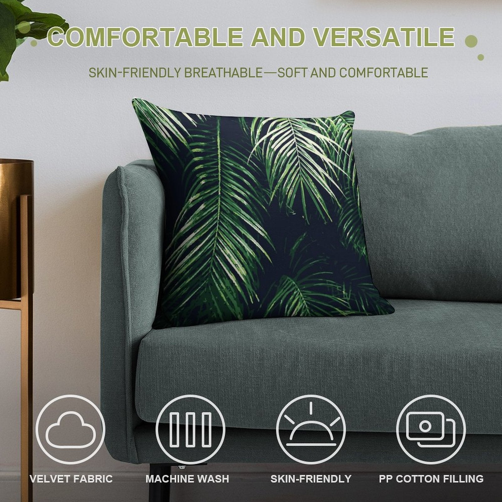 Tropical Palm Leaves Soft Easy Maintenance Throw Pillow