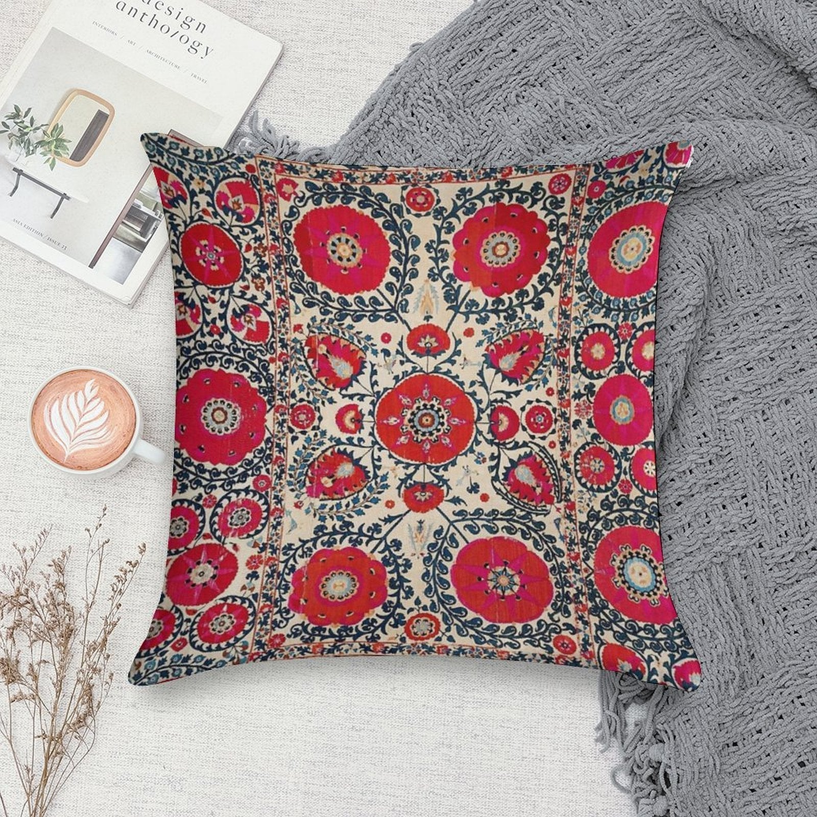 Shakhrisyabz Bokhara Uzbekistan Silk Embroidery Print Soft Reinforced Edging Throw Pillow