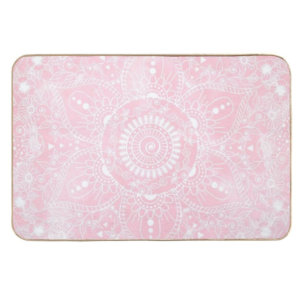 Watercolor White Mandala Flower Pink Design  Absorbent Bath Mat