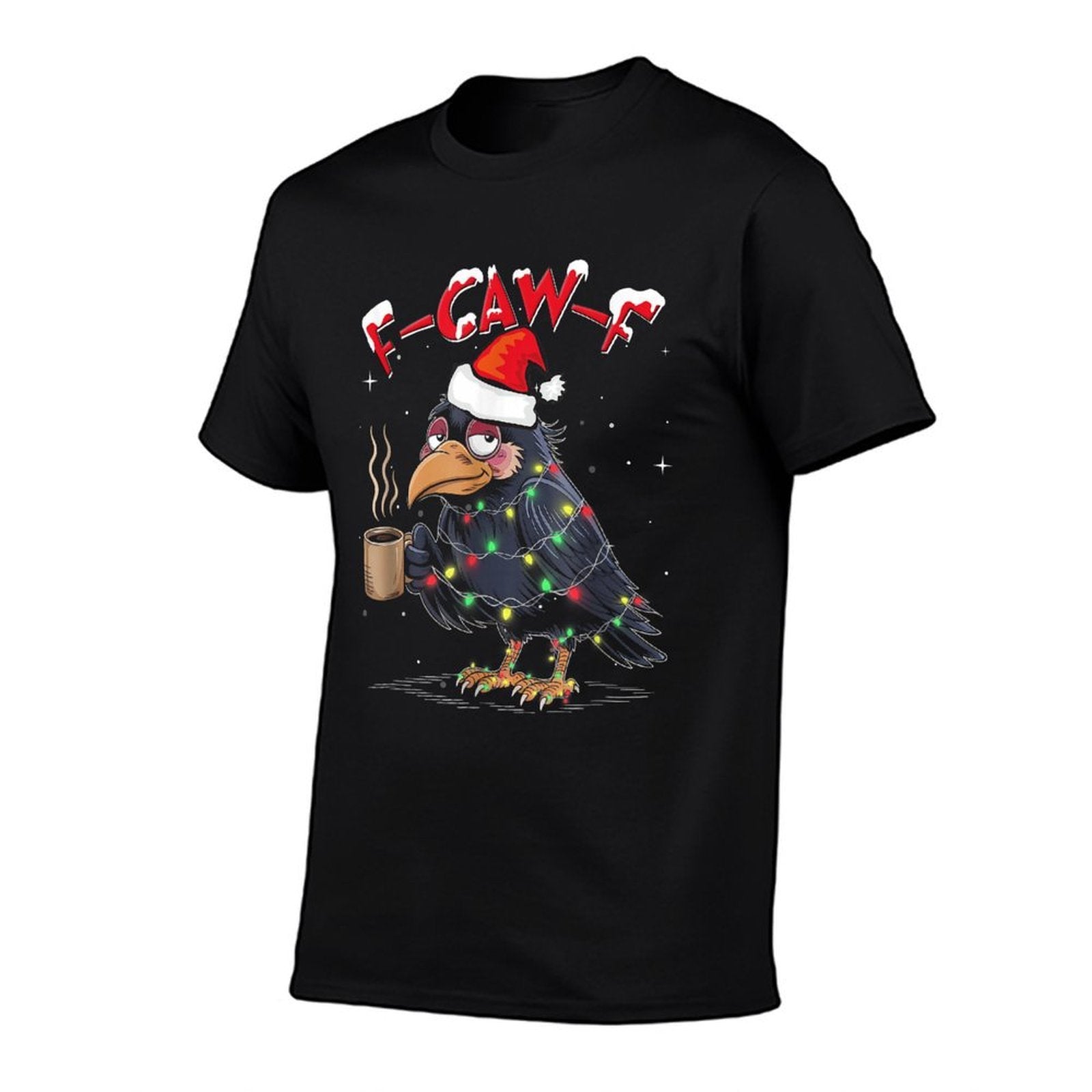 F-Caw-F Christmas Crow Xmas Goth Lights Santa Hat Raven Comfortable T-Shirt
