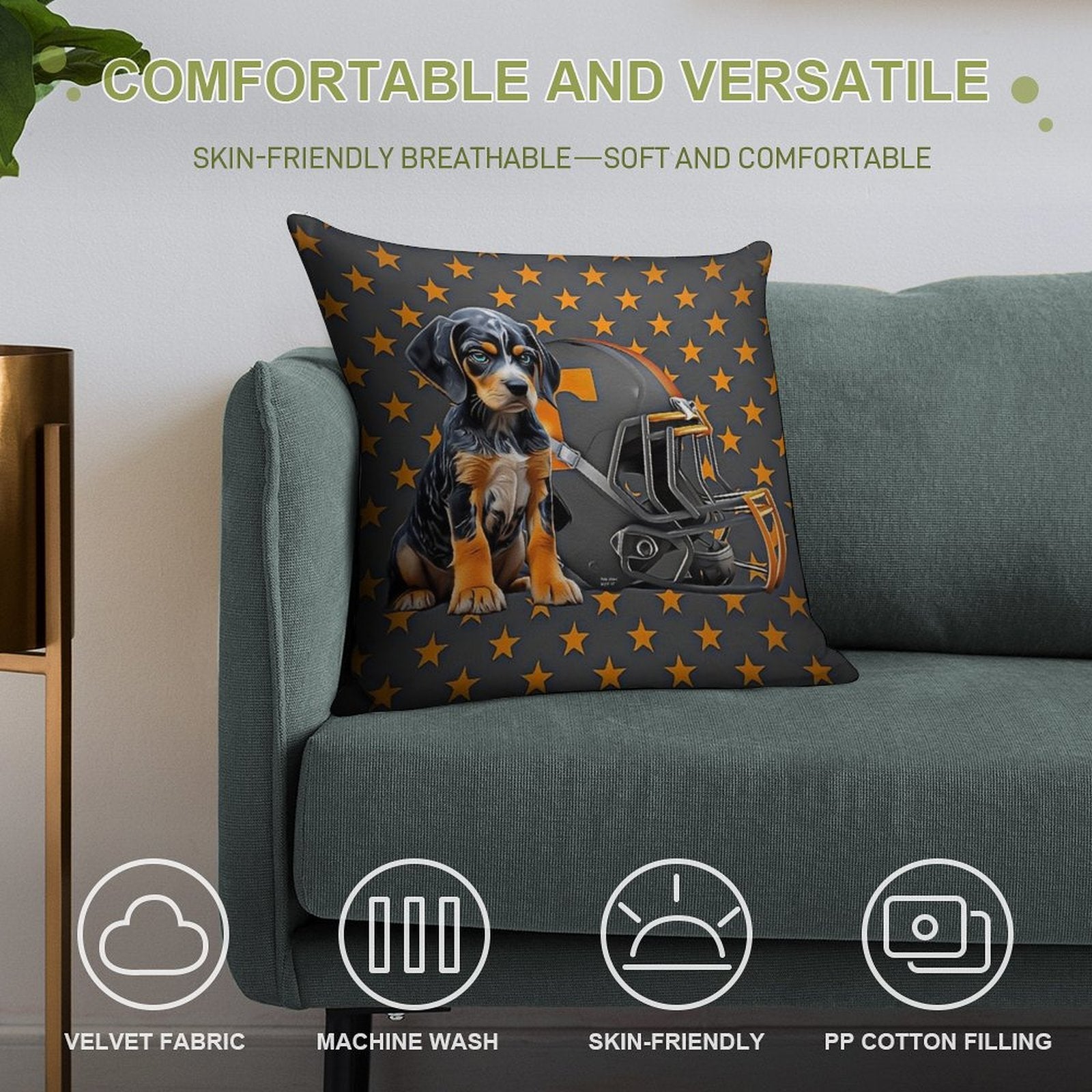Tennessee Bluetick - Orange Stars Soft Easy Maintenance Throw Pillow
