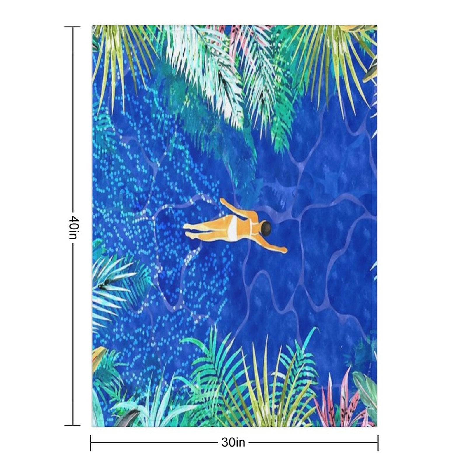 Tropical Jungle Pool  Forest Pop of Color Botanical  Travel Wild Plants Eclectic Watercolor Swim Sustainable Throw Blanket