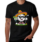 Funny Cinco De Mayo Golf Ball With Sombrero Margarita Golfer  Ribbed Collar T-Shirt