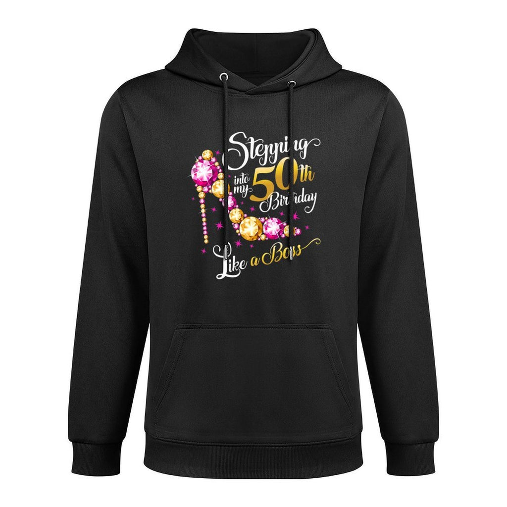 50th Birthday Design. Stepping Into My 50th Birthday Lady's Premium Moisture-Wicking Hoodie
