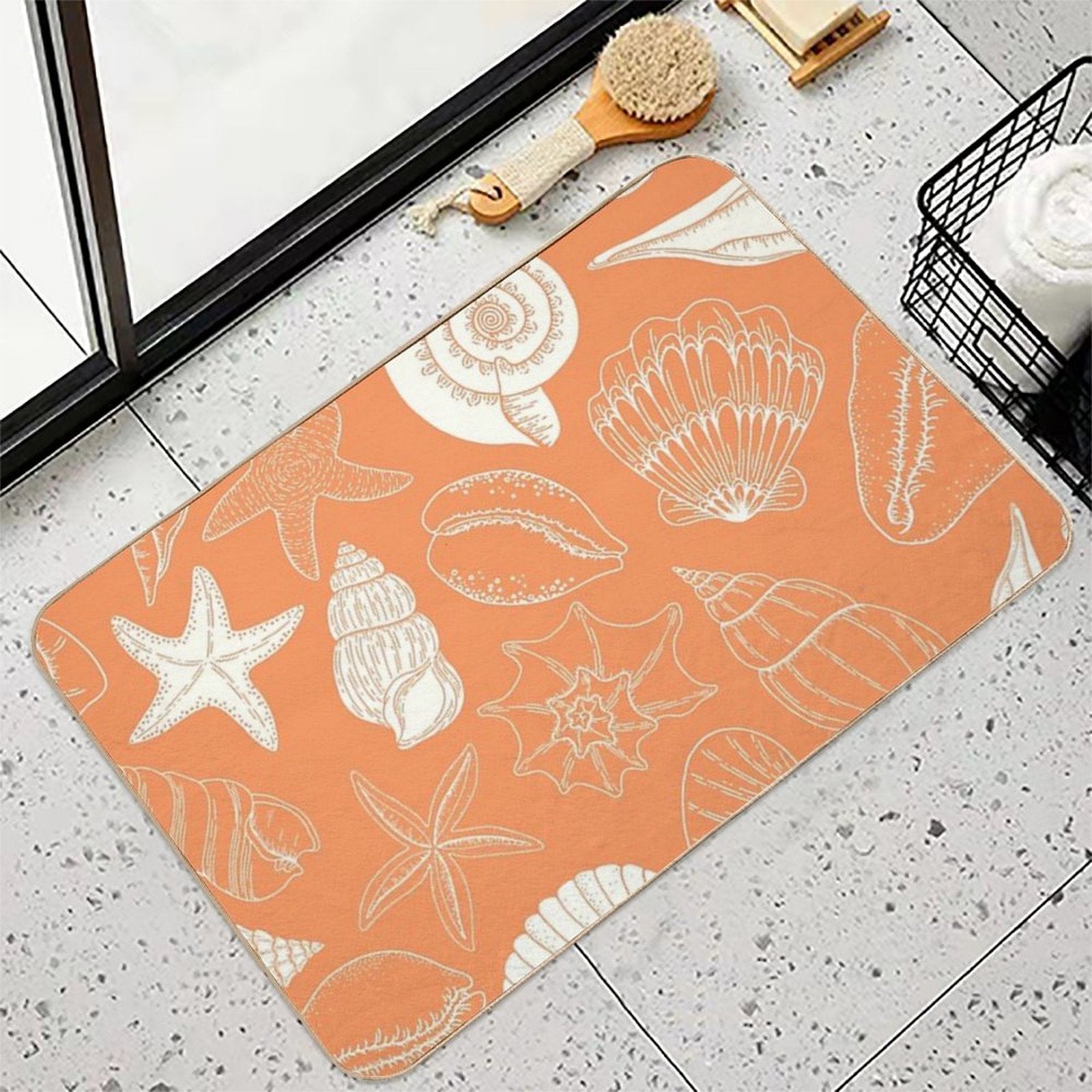 Orange Creamiscle Seashells And Starfish Pattern  Odorless Bath Mat