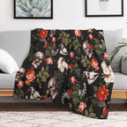 Skull And Floral Pattern Multi-functional Throw Blanket