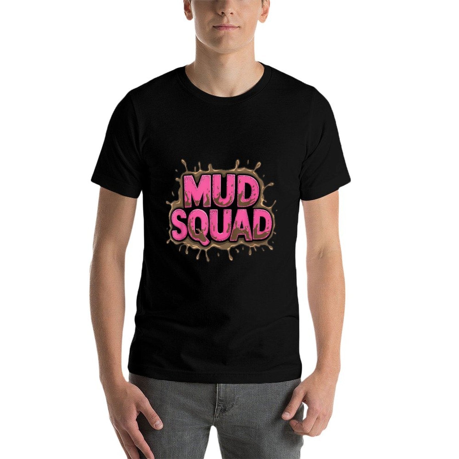 Mud Squad Pink Womens Mud Run Team Funny Mudder Running Ladie  Easy-care T-Shirt