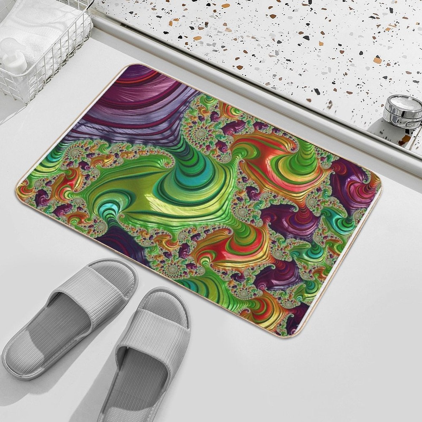 Trippy Tea Party - Fractal Art  Slip-Resistant Bath Mat