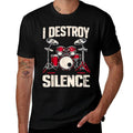 Drummer I Destroy Silence Drum, Small, Black  Graphic-printed T-Shirt