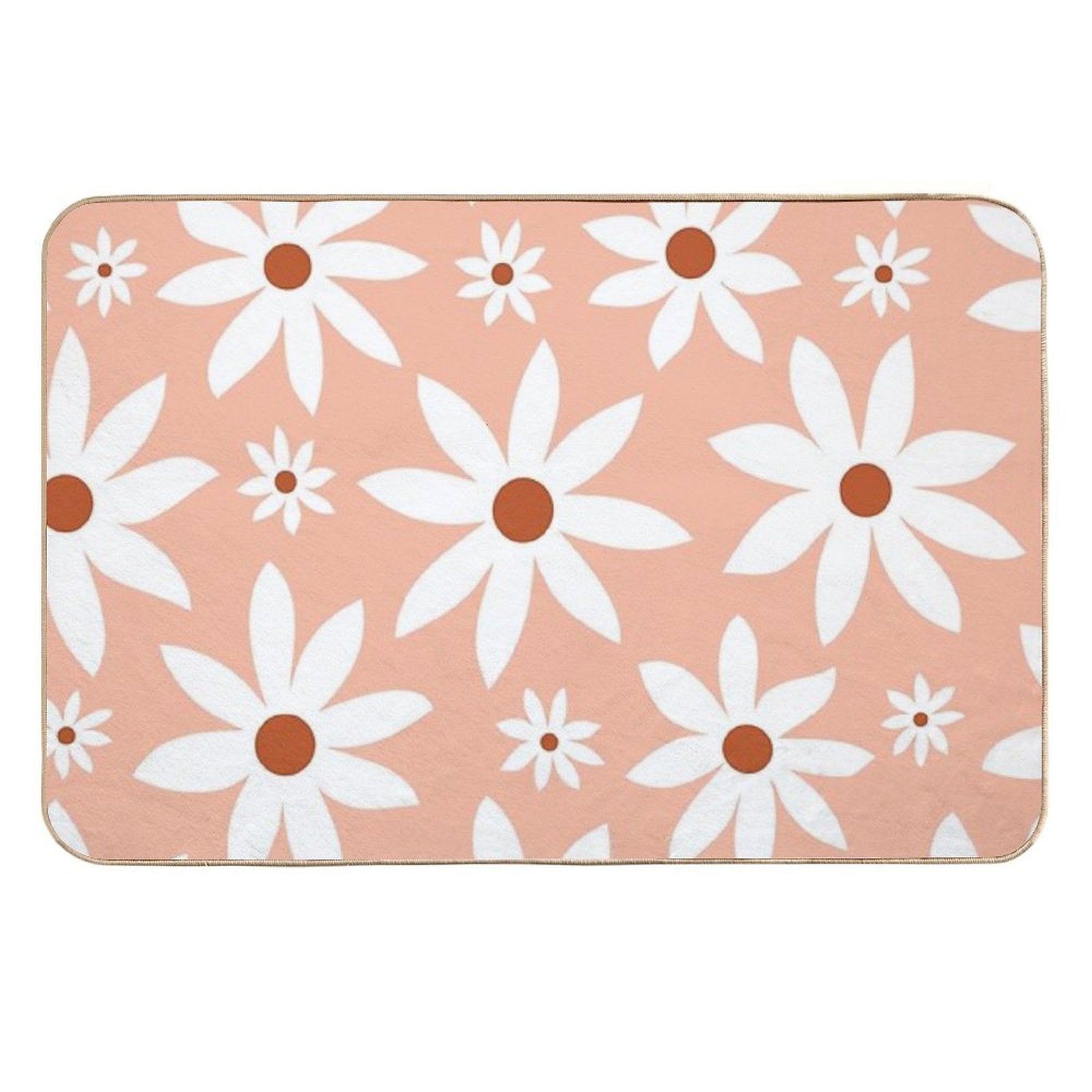 Fun, Modern, Flowers Print, Orange, Teal And White  Absorbent Bath Mat