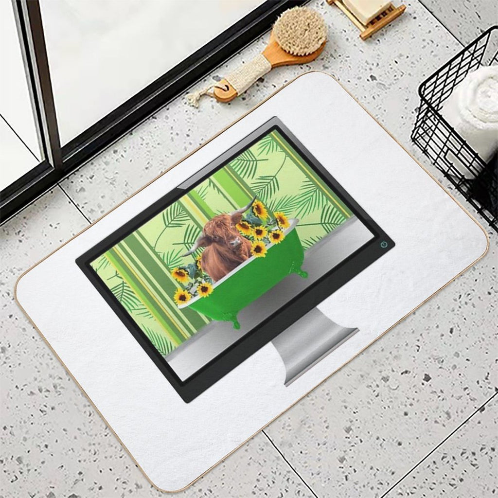 Computer Screen Green Bathtub Sunflower Highland Cow  Rapid-Drying Bath Mat