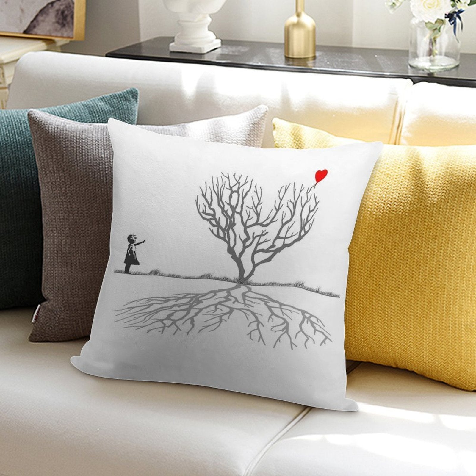 Banksy Heart Tree Soft Durable Construction Throw Pillow