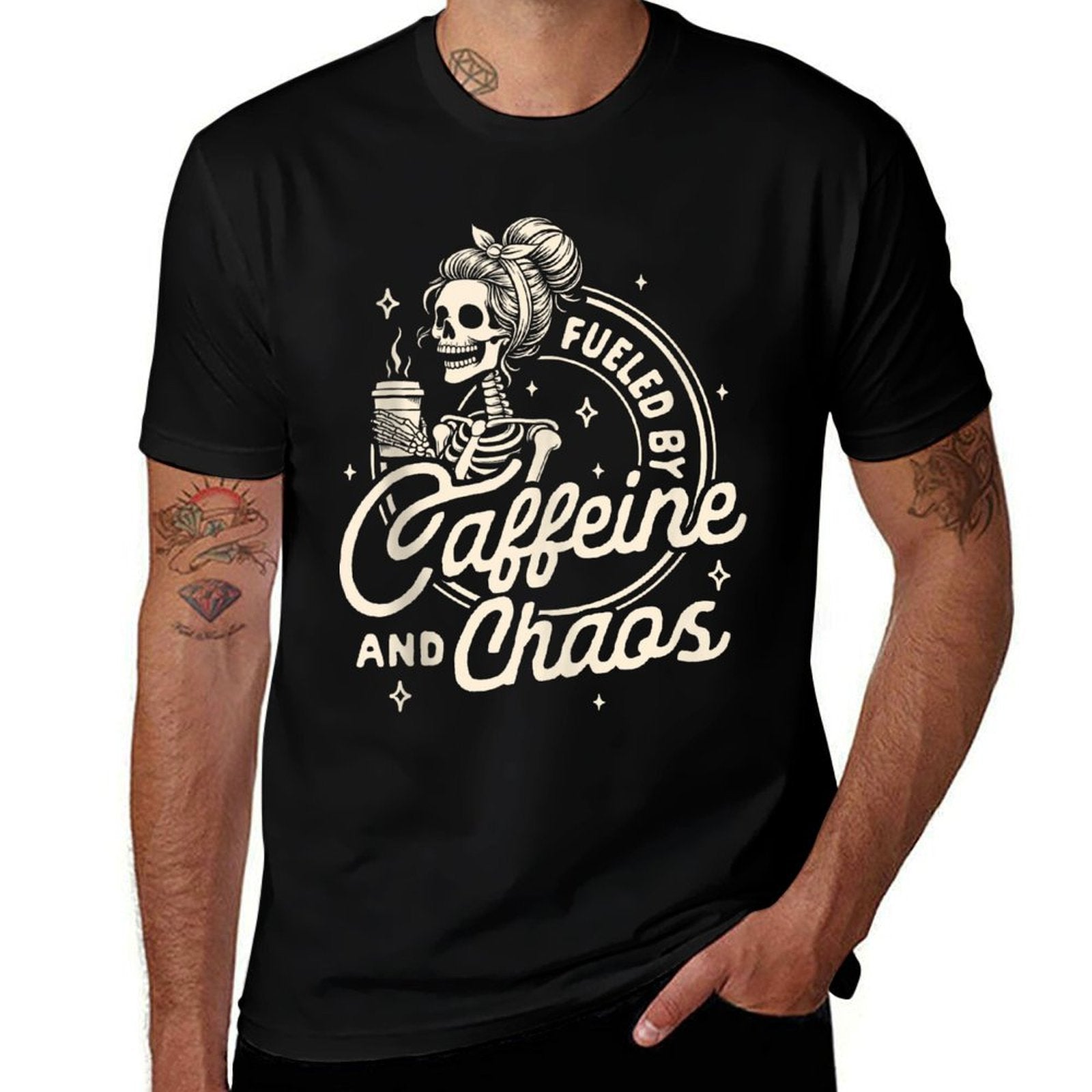 Mom Life Coffee Lover Motherhood Fueled By Caffeine  Chaos  Oversized Silhouette T-Shirt