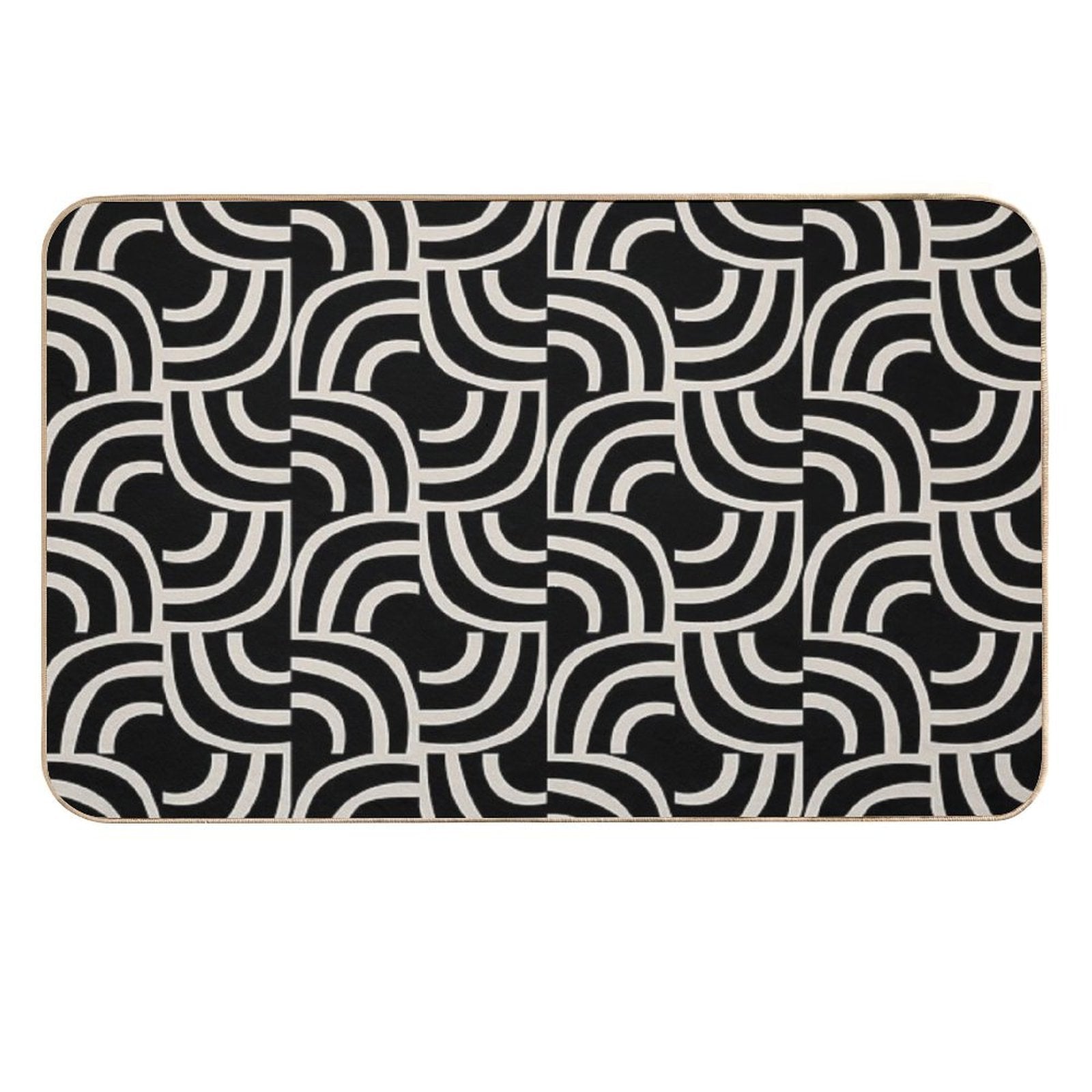 Modernist Abstract Arc Pattern 622 Black And Linen White  Odorless Bath Mat