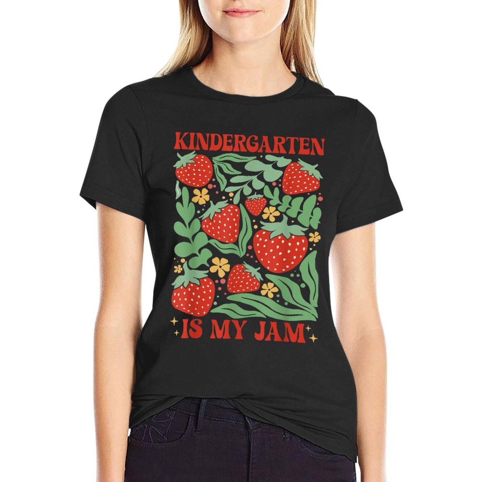 Kindergarten Is My Jam Boho Floral Strawberry Back To School  Trendy Pattern T-Shirt