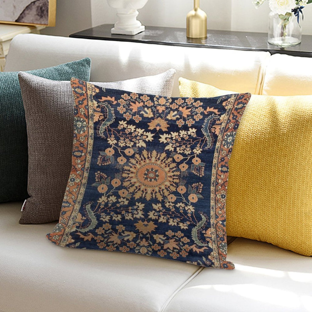 Sarouk Persian Floral Rug Print Soft Hidden Zipper Throw Pillow